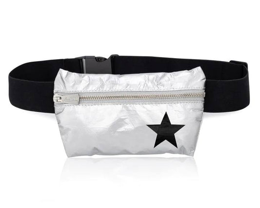Lay Flat Fanny Pack in Silver with a Black Star